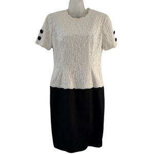 Vintage Bill Blass Evening Dress Womens‎ 10 White Lace Black Bow Open Back 90s